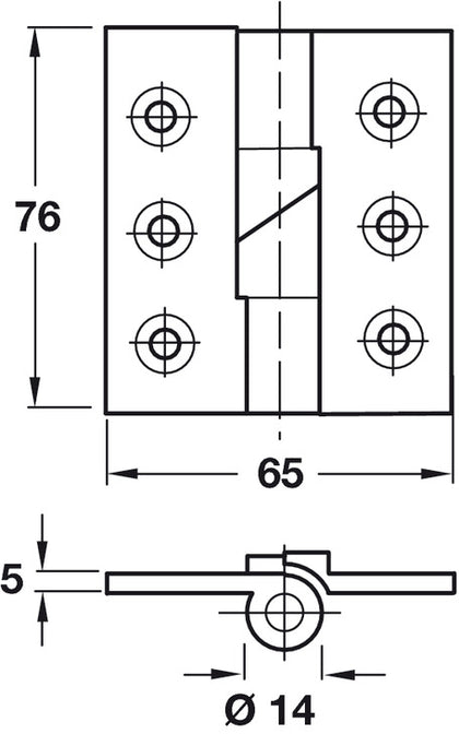 Butt Hinge Rising 76x65mm ACW PAA