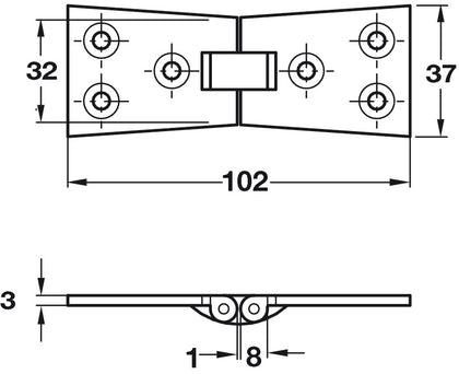 Counterflap Hinge 102x32/37mm Brass PC