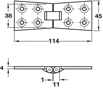 Counterflap Hinge 114x38/45mm Brass PB