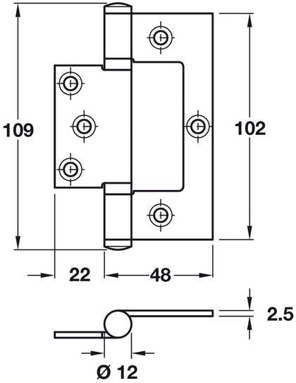 Flush Hinge 102x70mm 201 SS SSS