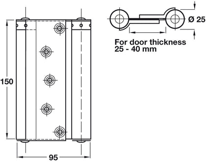 Spring Hinge Dbl Act 150x95mm St Slv