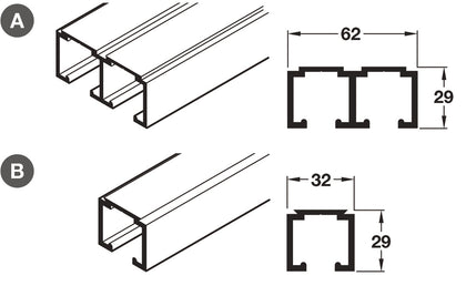 Hafele System 9 Infront Sgl Top Track 3m