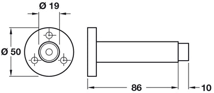 Door Stop/Wall D50x96mm Rub/SSS