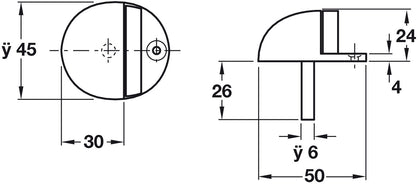 Door Stop/Floor 45x24mm Alu/Rub PAA