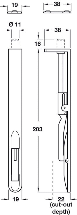 Lvr Act Flushbolt Rad 203x19x38mm Brs SN