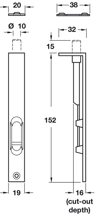 Sunk Slide Flushbolt 152x16mm Brass PB