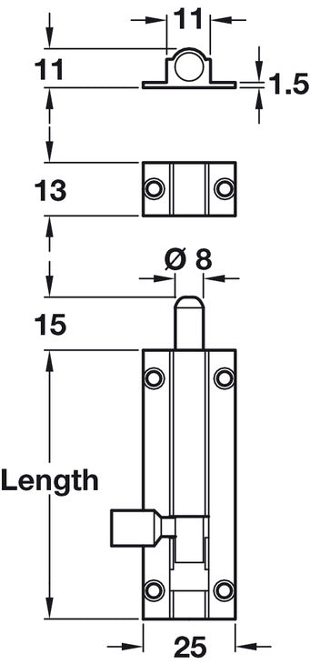 Barrel Bolt Straight 25x76mm Brass SNP