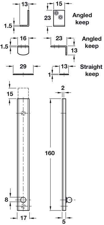 Knob Slide/Surface Bolt 160mm Brass PB