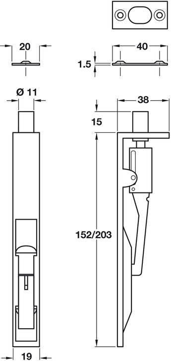 Lvr Act Flushbolt 152x19x38mm Brs SNP