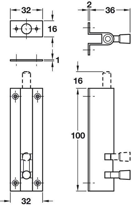 Barrel Bolt High Domed 32x100mm SAA