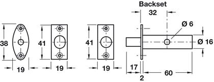 Mortice Door Security Bolt 32mm SSS