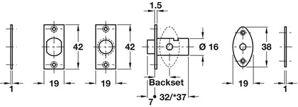 Mortice Window Security Bolt 19/37mm Brs