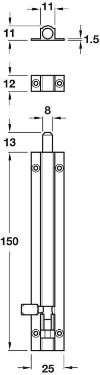 Barrel Bolt Straight 25x150mm Brass SC