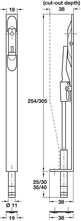 Lvr Act Flushbolt ExThr 305x19x38mm PB