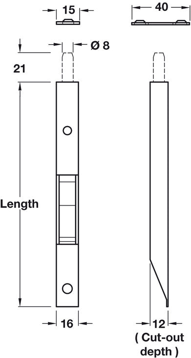 Sunk Slide Flushbolt 164x16mm St NP