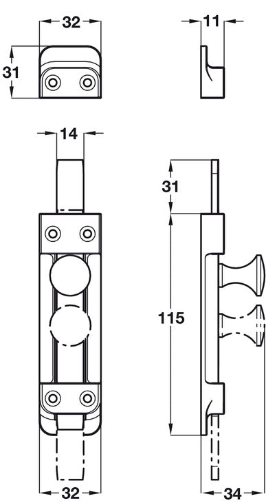 Bolt Knob Slide/Surface 115mm Brs CP