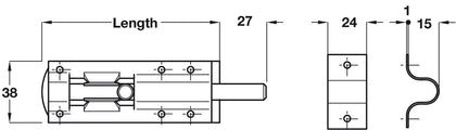 Tower Bolt 160mm Straight M.St Black