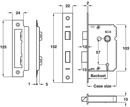 Sashlock+Keys 3 Lvr Mortice 58/78mm NP