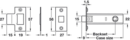 Economy Tubular Mortice Latch 57/76mm EB