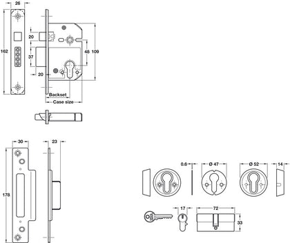 Secure Mortice Cyl Sashlock 44/67mm BE