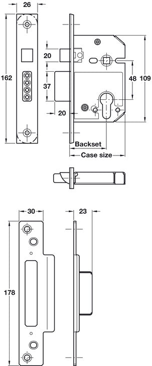 Mortice Sashlock Case Only 56/79mm BE