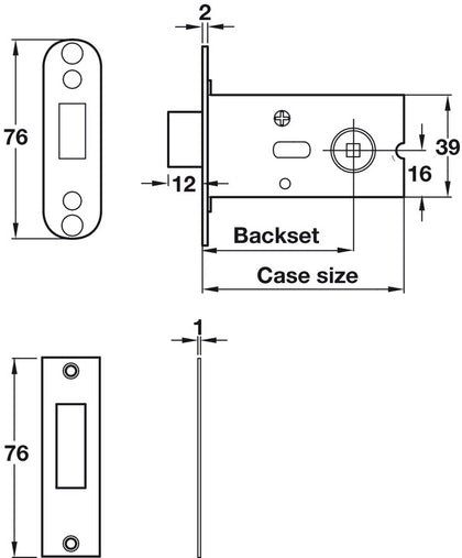 Mortice Bathroom Deadbolt 59/78mm PB