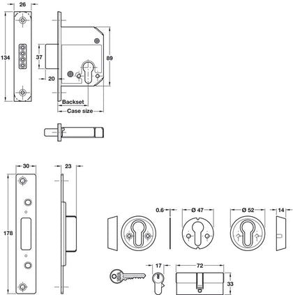 Sec Mort Cyl Deadlock 44/67mm St/ZA BE