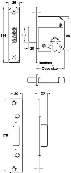 Mortice Deadlock 64mm Case St/ZA BE