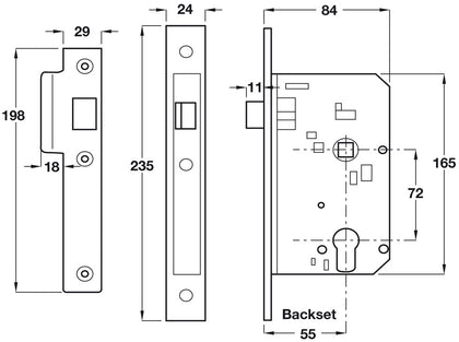 Mortice Nightlatch St St 55mm