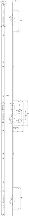 Multipoint Mortice Cyl 3 Lock 14mm Hook