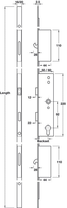 Multipoint 3 Mort Lock 45mm 2100x20mm