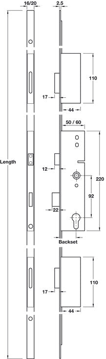 Multipoint 3 Mort Lock 45mm 2250x16mm