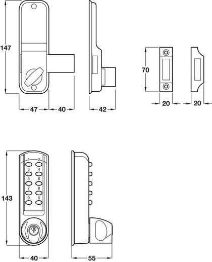 Elect Codelock Surface Deadbolt 143x60mm