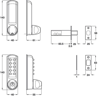 Elect Codelock Mortice Deadbolt 143x40mm