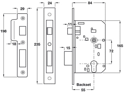 Mortice Cyl Escape Sashlock 84mm SSS