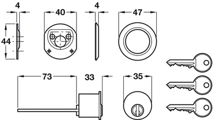 Rim Cylinder D35mm 5 Pin Brass MN KA