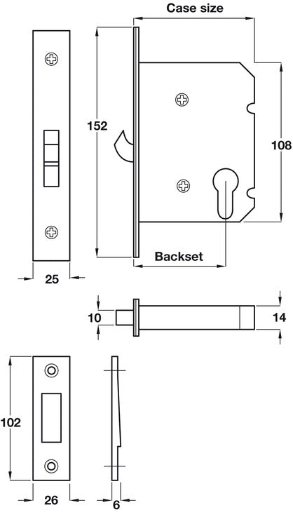 Mod Mort Cyl Hookbolt Lock 45/65mm SSS