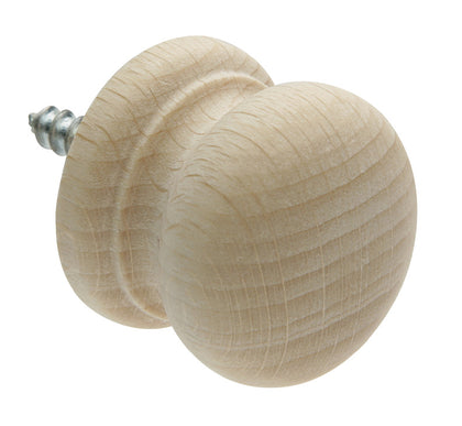 Knob Unfinished Beech w Screw D25x20mm