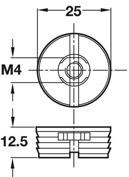 Drawer Front Adjuster M4 D25mm Pl/St Blk