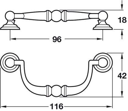Drop Hdl ZA Ant Brass 96mm cc
