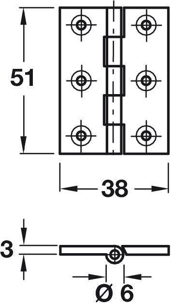 Butt Hinge Heavy Gauge 51x38mm Brs BP