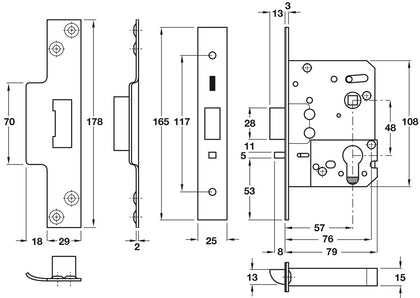 Mortice Cyl Night Latch 57/79mm SSS