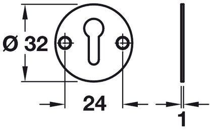 Escutcheon D32x1mm wo Cov Std KW Brs PC
