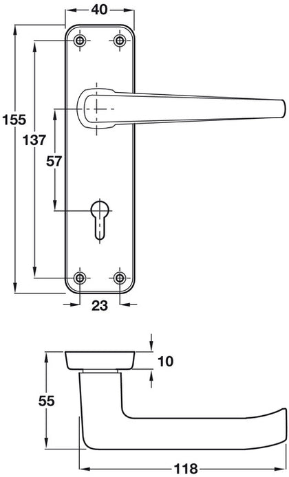 Lever Hdl Set Straight Lock Alu Sat BOM
