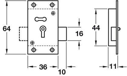 Straight Cupboard Rim Lock Brass KA