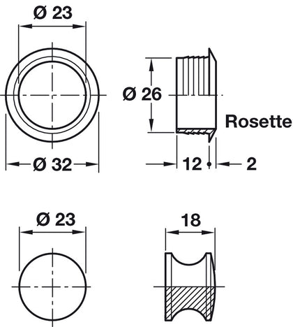 Mini Push-Lock+Rosette Set 19mm Pl MNP