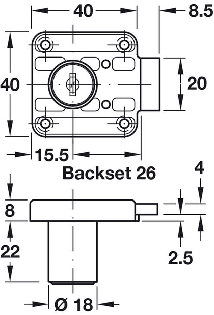 Rim Lock D18/26mm Chrome Plt DR Differ