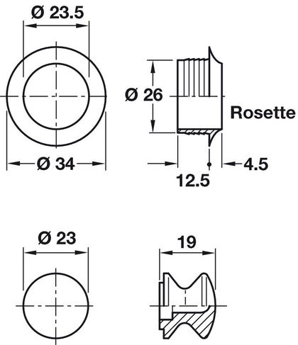 Mini Push-Lock+Rosette Set 16mm Pl Wht