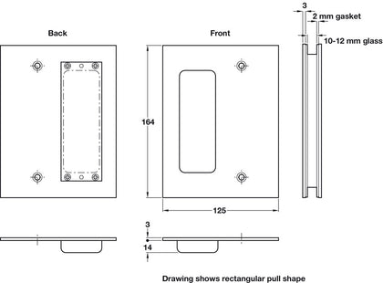 Flush Pull Hdl for Gls 164x125mm 316 SSS
