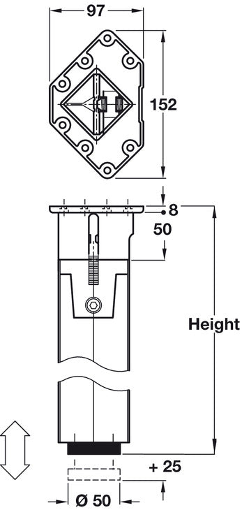 Sq Table Leg 60x60x705mm St St Col